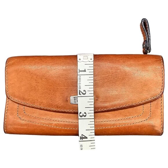 Fossil Flap Front Checkbook Wallet Tan Brown Leather 7 x 4 Back Zip Pocket - Picture 14 of 14